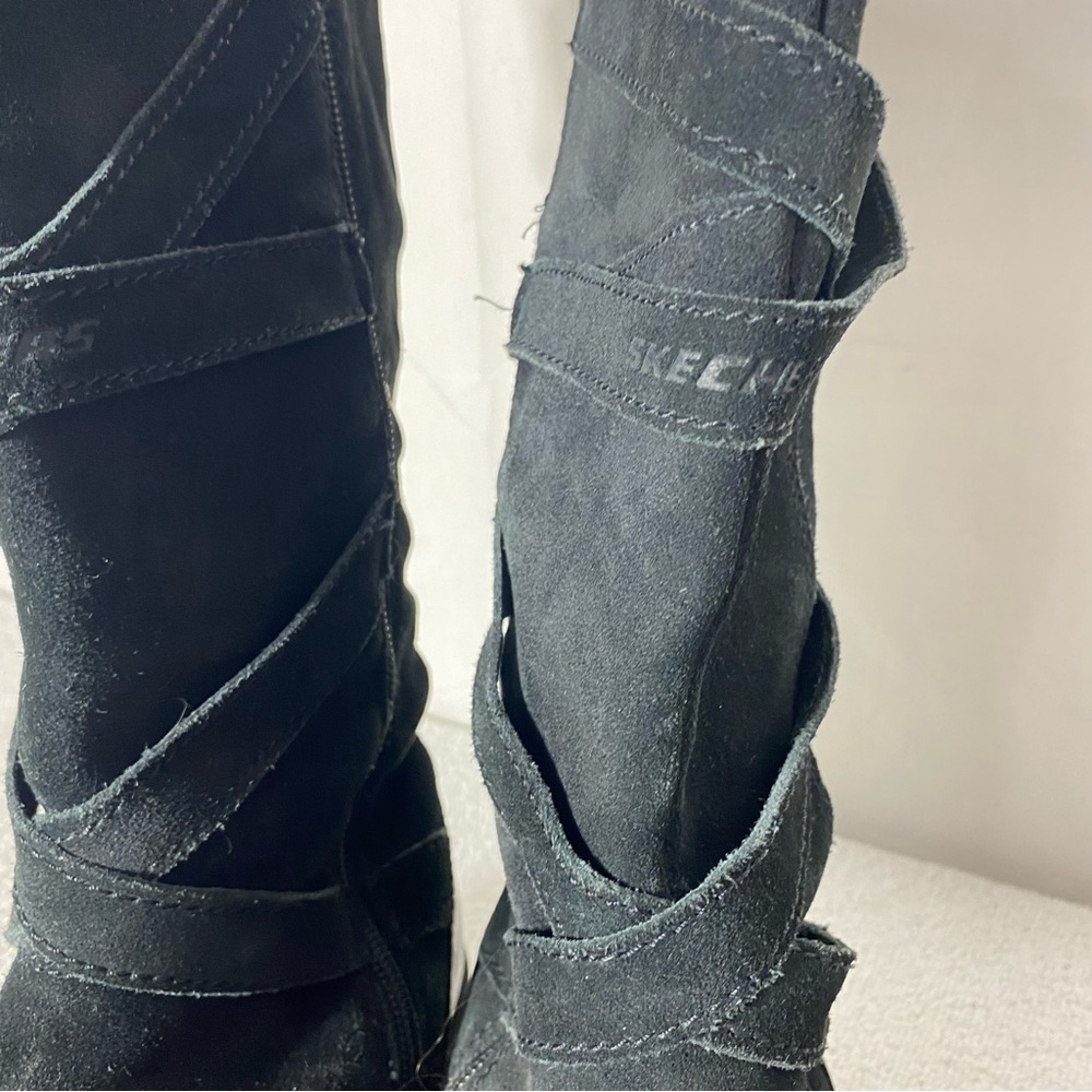 Skechers Black Suede Zip Mid Calf Knee High Boots 9 - Picture 7 of 13